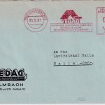 BRD - Kulmbach 1961 20 Pfg. AFS VEDAG Dachpappen Brief n. Naila