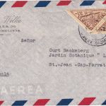 Bolivien - 2x20 B. Kolumbus-Leuchtturm Luftpostbrief n. FRANKREICH Tupiza 1953