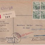 Schweiz - 10 Rp. Schloss Cillon 4er-Block Einschreibebrief St. Maurice 1948