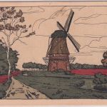 Niedersachsen - Lüneburger Heide Windmühle col. Künstler-Steinzeichnung ca. 1910