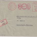 BRD - Neuss 1951 60 Pfg. AFS "Record" (Mühle) Einschreibebrief n. Reutlingen