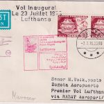 Dänemark - 2x90 Ö. Porzellan Zuleitungspost LH-Erstflug Rabat - Bogota 1975