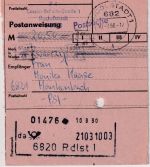 DDR/VGO - Rudolstadt 10.9.90 Postsache-Postanweisung n. Mankenbach