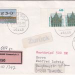 BRD - 440 Pfg. SWK waagr. Paar u.a. Wertbrief Emmerich - Dresden 1999