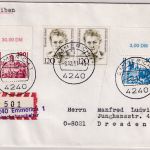 BRD/VGO - Emmerich Bereitschaftsschalter Einschreibebrief n. Dresden 1991
