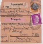 DR - 100 Pfg. Hindenburg u.a. Dringend-Paketkarte Erkenschwick - Bonn 1942