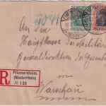 DR - 30+5 Pfg. Germania Einschreibebrief Friemersheim - WARSCHAU 1918