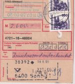 DDR/VGO - 2x200 Pfg. Bauwerke Einzahlungsauftrag Sonneberg 19.9.90