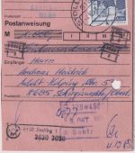 DDR - 70+2x20 Pfg. Aufbau Postanweisung Stollberg - Schirgiswalde 1989