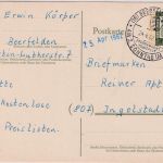 BRD - Beerfelden Pferdemarkt Volksfest Handwerbestempel Ganzsache 1962