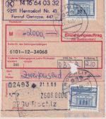 DDR - 2x50 Pfg. Aufbau/klein Einzahlungsauftrag Hermsdorf/Rochlitz 21.9.89
