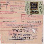 DDR - 2x50 Pfg. Int. Buchkunst Einzahlungsauftrag Schreiersgrün/Auerbach 19.9.89