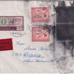 BRD/Postkrieg - 2x20 Pfg. Vertreibung u.a. Eilbrief Greven - Leipzig 1965
