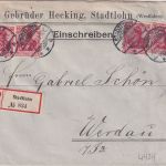 DR - 4x10 Pfg. Germania Einschreibebrief Stadtlohn - Werdau 1912