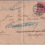 DR - 10 Pfg. K/A Brief Mülheim (Ruhr) - Frankfurt a/O. - Bromberg 1893 Irrläufer
