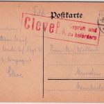 DR - Cleve 1916 Feldpostkarte n. München - roter Zensurstempel "Cleve"