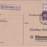 All.Bes. - Dortmund 1B Stadtpost-Ra1 Drucksachenkarte n. Chemnitz 1948