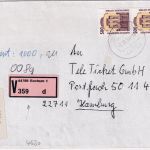 BRD - 2x500 Pfg. SWK Wertbrief Bochum - Hamburg 1994 Selbstklebelabel !