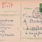 BRD - (21b) Eickelborn ü. Soest Poststelle I Ganzsache n. Lippstadt 1961
