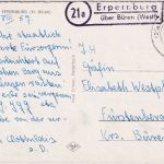 BRD - (21a) Erpernburg ü. Büren Landpost-Ra2 Karte n. Fürstenberg 1957