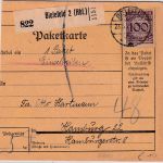 DR - 100 Pfg Korbdeckel Einschreibe-Paketkarte Bielefeld 2 (Hbf.) - Hamburg 1924
