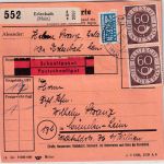 BRD - 2x60+5x4+30 Pfg. Posthorn Schnellpaketkarte Erlenbach - München 1954
