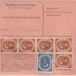 BRD - 2x60+5x4+30 Pfg. Posthorn Schnellpaketkarte Erlenbach - München 1954