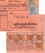BRD - 90+50+5x4 Pfg. Posthorn Paketkarte Erlenbach - Leckwitz ü Pristerwitz 1954