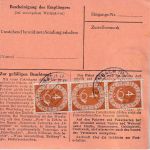 BRD - 90+5x4 Pfg. Posthorn Paketkarte Erlenbach - Rudolstadt 1954