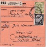 BRD - 90+50 Pfg. Posthorn/Heuss Paketkarte Bürgstadt ü, Miltenberg 1954