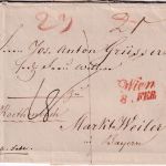 Österreich/Bayern - Wien 8. FEB roter L2 Grenzfrankobrief n. Weiler 1838