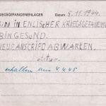 England - Kriegsgefangenenkarte/Kurzmitteilung n. Leipzig 5.11.44/4.4.45