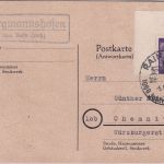 All.Bes. - 6 Pfg. Ziffer Platte/Bogenecke Karte Landpost-Ra2 Burgmannshofen 1947