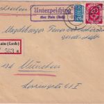 BRD - Unterpeiching ü. Rain (Lech) Landpost-Ra2 Einschreibebrief n. München 1951