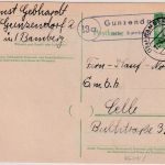 BRD - (13a) Gunzendorf ü. Bamberg Landpost-Ra2 Ganzsache n. Celle 1957