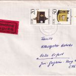 DDR - 20+50 Pfg. Hist. briefkästen Zusammendruck Eilbrief Finsterwalde 1985