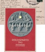 DR - Nürnberg Reichsparteitag 1937 farb. Propagandakarte mit Marschpost-SST