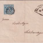 Bayern/Th&T - 3 Kr Quadrat blau oMR 32 Bahnh. Bamberg Brief n. Schleusingen 1860