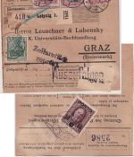 DR - 3x40+5 Pfg. Germania Paketkarte n. ÖSTERREICH Leipzig - Graz 1919