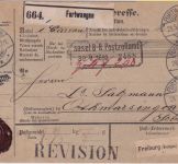 DR - 50+25+5 Pfg. Krone/Adler Paketkarte "REVISION" i.d. SCHWEIZ Furtwangen 1898