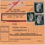 DR - 2x50 Pfg. AH u.a. Wertpaketkarte Betzdorf - Idar-Oberstein 1944
