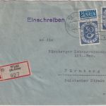 BRD - 2x30 Pfg. Posthorn Einschreibebrief Wiehl (Bz. Köln) - Nürnberg 1951