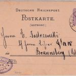 DR (Württemberg) - 5 Pfg. Ganzsache Antwortteil K1 Stuttgart - Braunsberg 1888