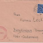 All.Bes. - 75 Pfg. Ziffer Zensurbrief n. ÖSTERREICH Fellbach - Burgkirchen 1946