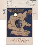 DR - Anschluss Österreich farb. Propagandakarte + Frankatur u. SST Wien 1938