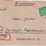 All.Bes. - 84 Pfg. Ziffer Einschreibebrief Schorndorf - Garmisch-P. 1948