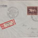 DR - 42 Pfg. Braunes band ex Block Einschreibebrief SST Stuttgart - FFM 1937