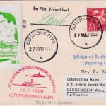 Schweden - Zuleitungspost Elchingen Hornberg 1. Postsegelflug Brief 1958