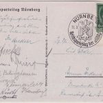 DR - Nürnberg 1938 Parteitag farb. Werbekarte m. SST gelaufen n. Beuel