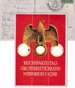 DR - Nürnberg 1938 Parteitag farb. Werbekarte m. SST gelaufen n. Beuel